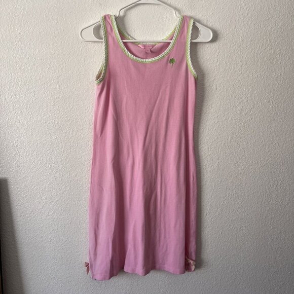 Lilly Pulitzer Pink Green White Bow Embroidered Palm Tree Dress Size XS - Picture 1 of 9